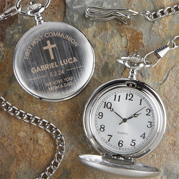First Communion Engraved Silver Pocket Watch - 30329