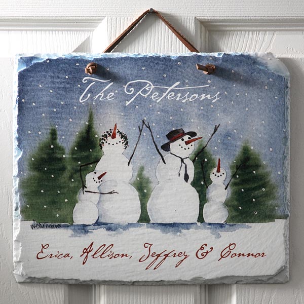 Personalized Snow Family Welcome Slate Plaque - 3034