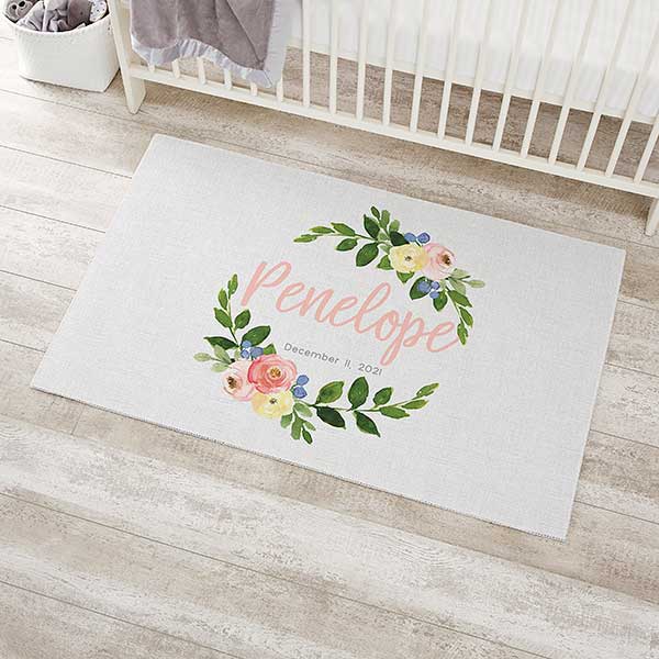 Floral Baby Name Personalized Nursery Area Rugs
