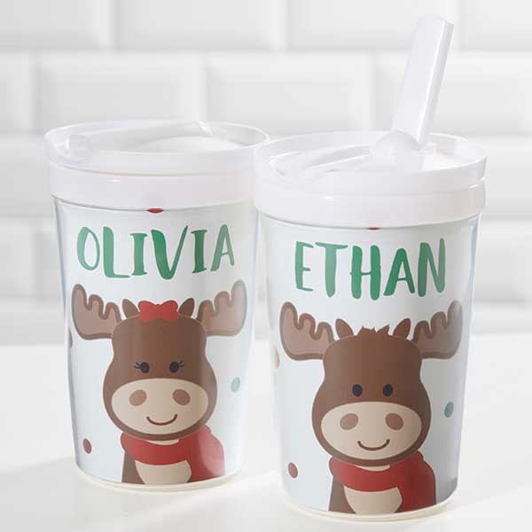 Christmas Moose Personalized Toddler 8oz. Straw Sippy Cup