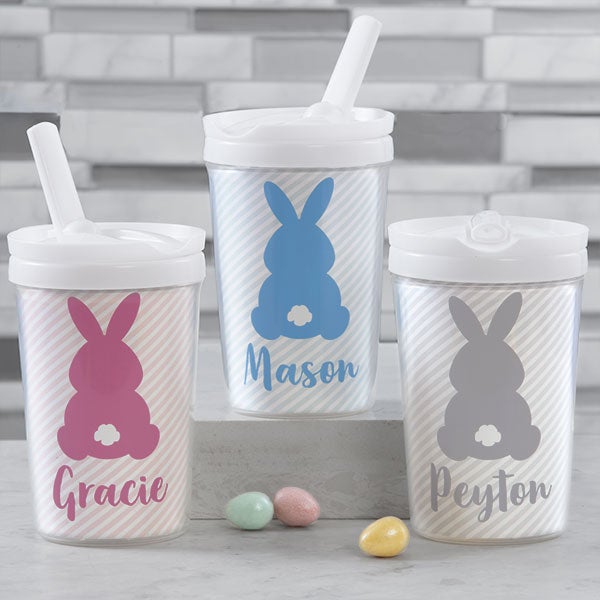 Pastel Bunny Personalized 8oz Toddler Sippy Cup with Straw