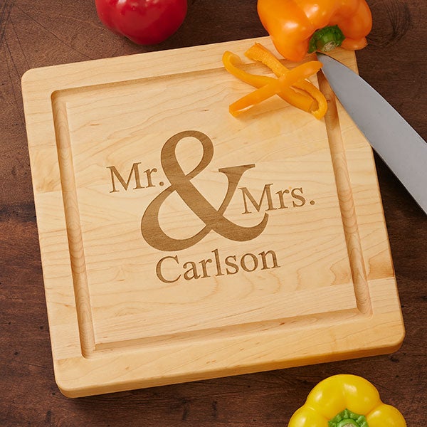 Maple Leaf Personalized Mr. & Mrs. Square Wedding Cutting Boards - 30467D