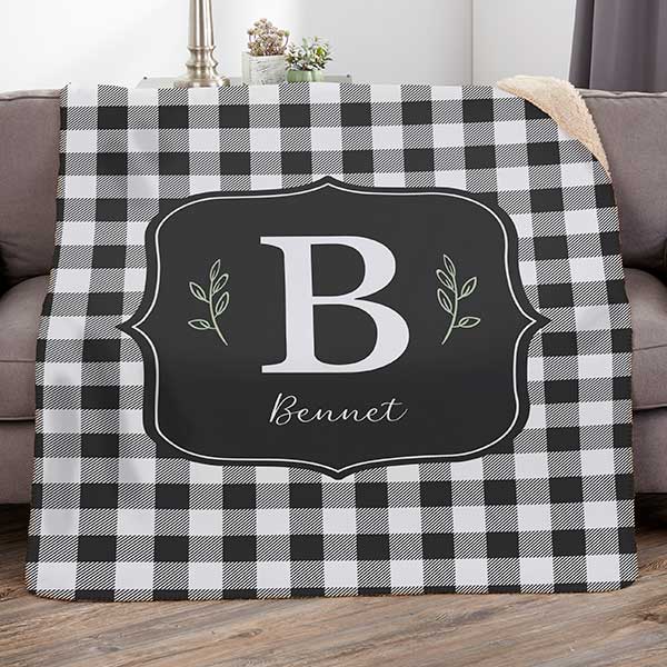 Black & White Buffalo Check Personalized Blankets - 30475