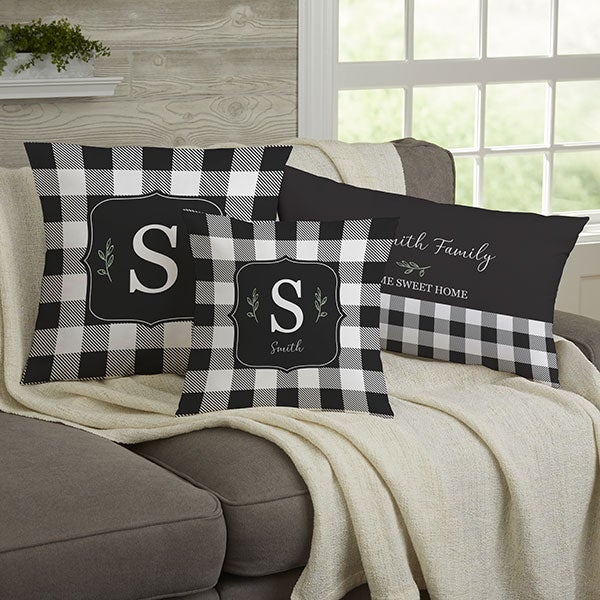 Black & White Buffalo Check Personalized Throw Pillows