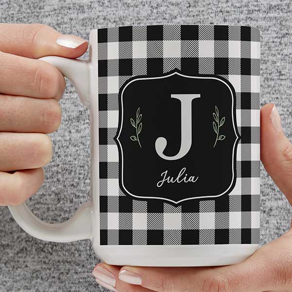 Black & White Buffalo Check Personalized Coffee Mugs - 30488