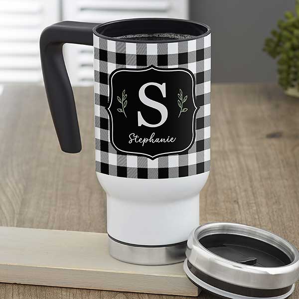 Black & White Buffalo Check Personalized Commuter Travel Mug - 30490