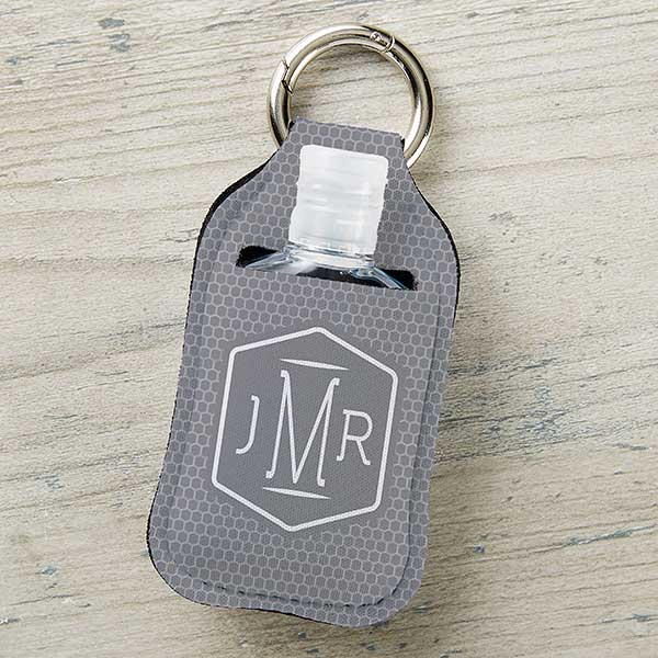 Patterned Men's Monogram Personalized Hand Sanitizer Holder Keychain