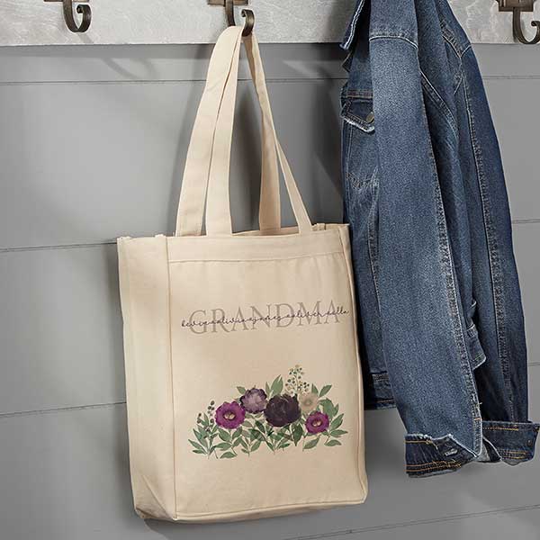 Floral Love For Grandma Personalized Canvas Tote Bags - 30609