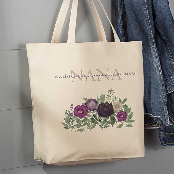 Floral Love For Grandma Personalized Canvas Tote Bags - 30609