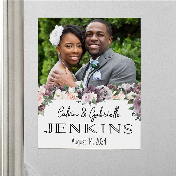 Plum Colorful Floral Wedding Personalized Photo Fridge Magnet - 30613