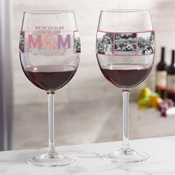 So Glad You're Our Mom Personalized Photo Wine Glasses - 30619