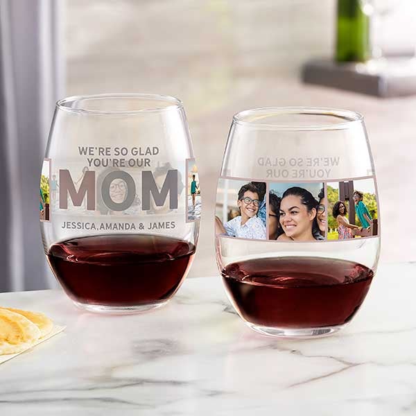 So Glad You're Our Mom Personalized Photo Wine Glasses - 30619