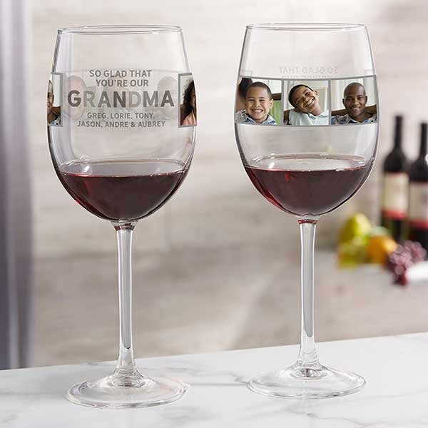 So Glad You're Our Grandma Personalized Photo Wine Glasses - 30620