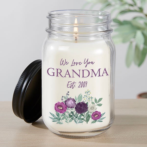 Floral Love For Grandma Personalized Farmhouse Candle Jar - 30630