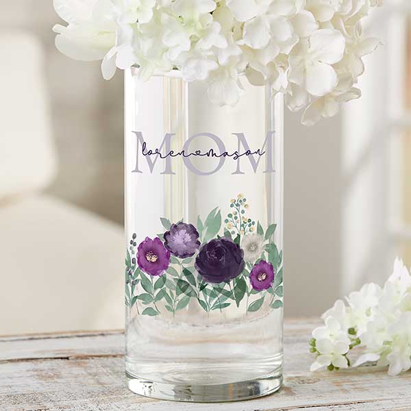 Floral Love For Mom Personalized Glass Flower Vase - 30639