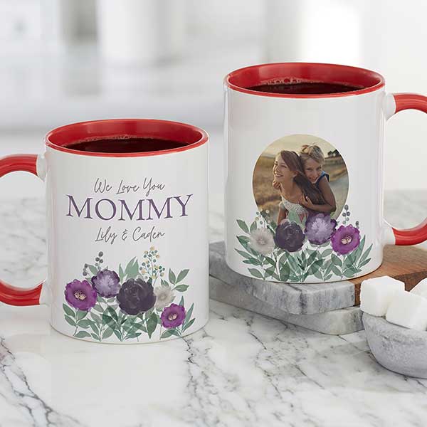 Floral Love For Mom Personalized Ceramic Photo Coffee Mugs - 30651