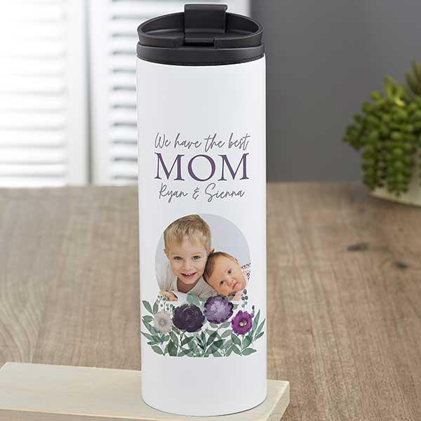 Floral Love For Mom Personalized 16 oz Photo Travel Tumbler - 30655