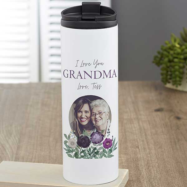 Floral Love For Grandma Personalized Photo Travel Tumbler - 30656