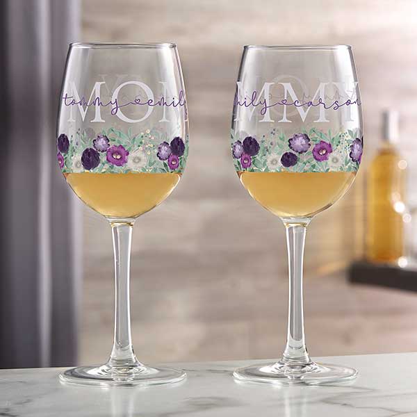 Floral Love For Mom Personalized Wine Glasses - 30673