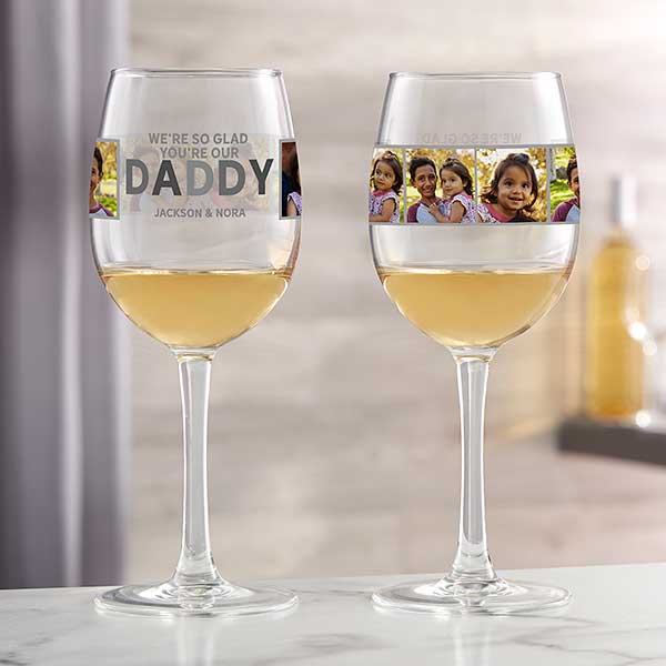 So Glad You're Our Dad Personalized Photo Wine Glasses - 30679