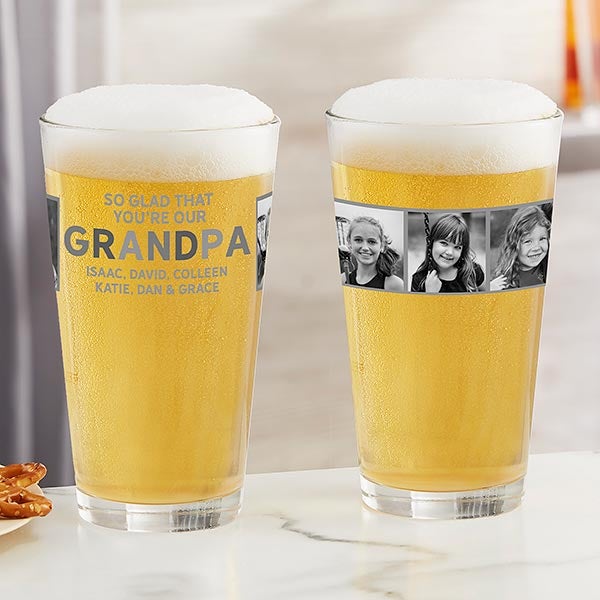 So Glad You're Our Grandpa Personalized Photo Beer Glasses - 30684