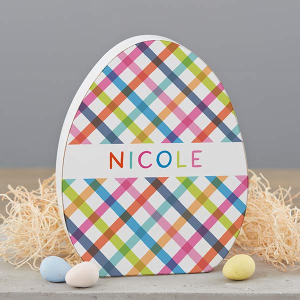 Bright Plaid Personalized Wooden Easter Decorations - 30739