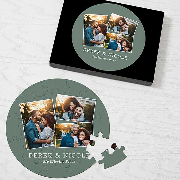 Romantic Photo Collage Personalized Round Puzzles - 30760