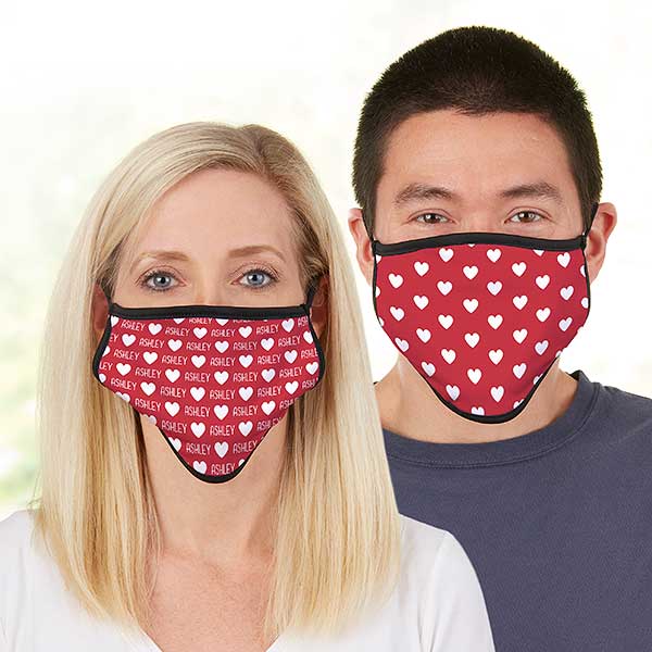 Repeating Hearts Personalized Valentine's Day Adult Face Mask - 30811