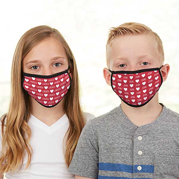 Repeating Hearts Personalized Valentine's Day Kids Face Mask - 30812