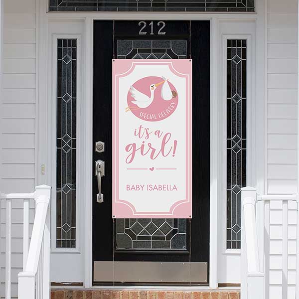 It's A Girl Baby Announcement Personalized Door Banner - 30896