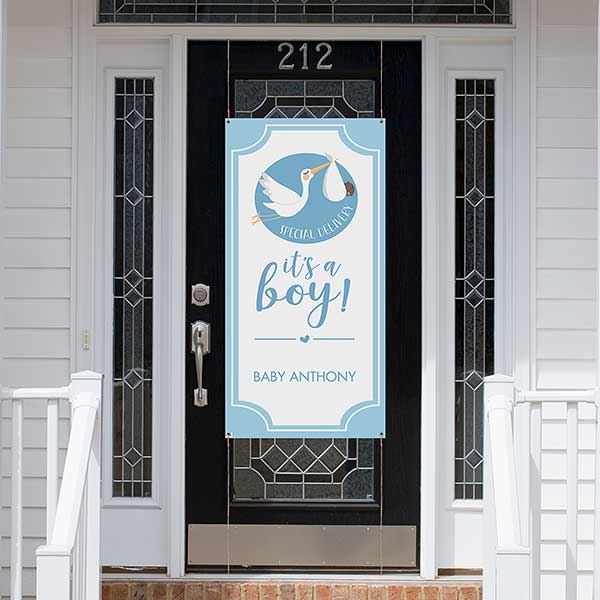 Personalised Welcome To Name Christening Banner Blue Boy Flag & 4 Brass Eyelets