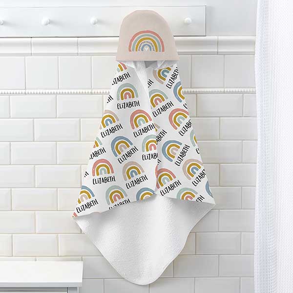 Boho Rainbow Personalized Baby Hooded Bath Towels - 30946