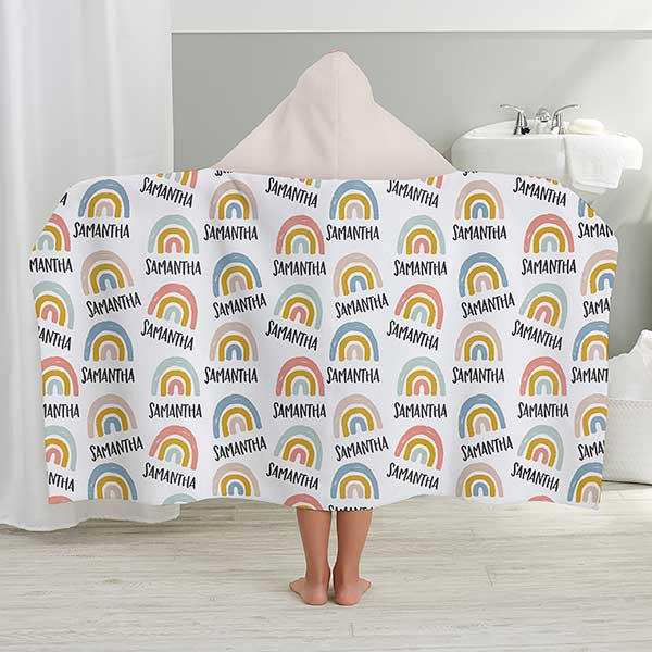 Boho Rainbow Personalized Kids Hooded Bath Towel - 30948