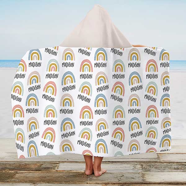 Boho Rainbow Personalized Kids Hooded Beach & Pool Towel - 30949