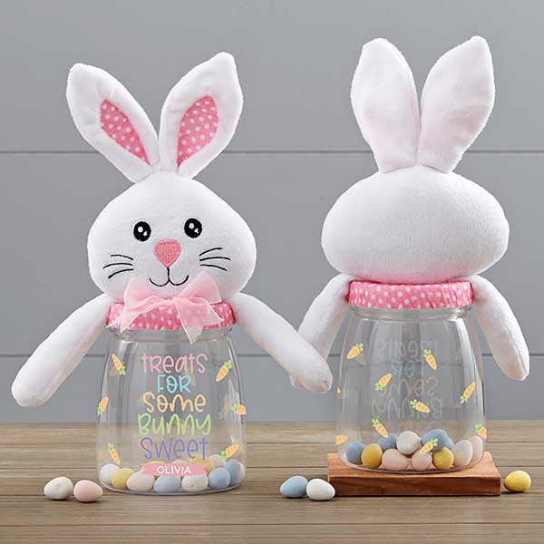 Personalised Bunny Gonk Jar fill with Treats Sweets Eggs Happy Easter Gift Name