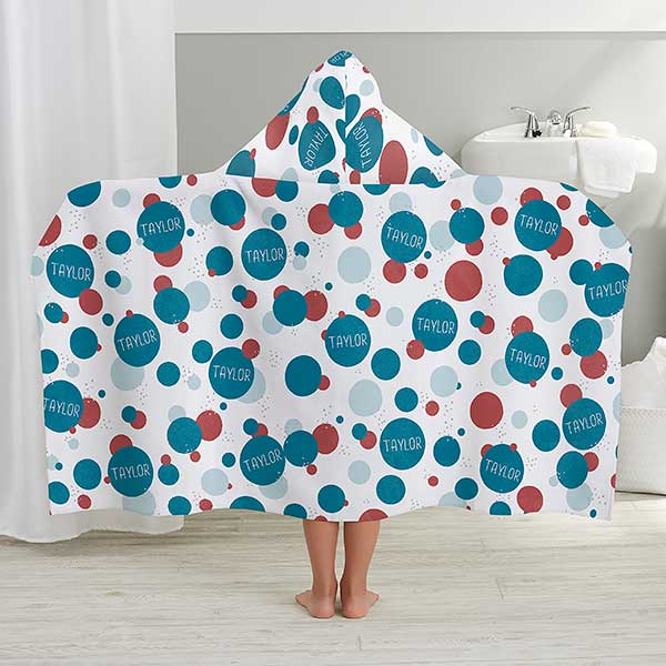 Stencil Polka Dots Personalized Kids Hooded Bath Towel - 31035