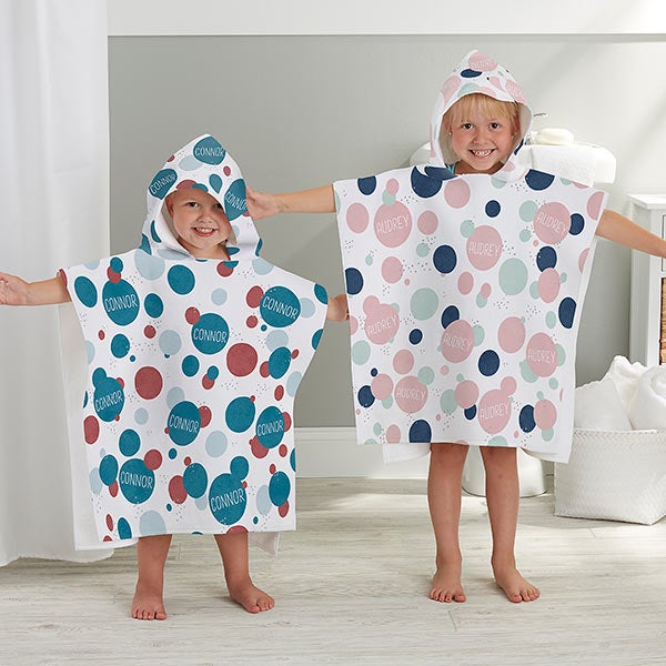 Stencil Polka Dots Personalized Kids Poncho Bath Towels - 31036