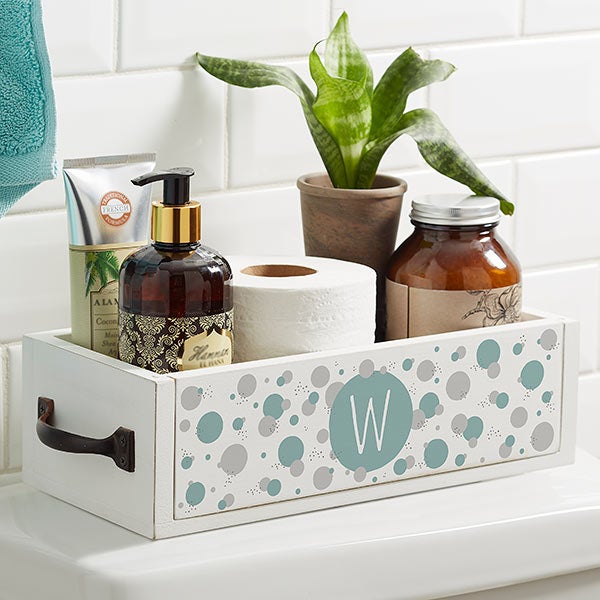 Stencil Polka Dots Personalized Wood Bathroom Storage Box - 31037