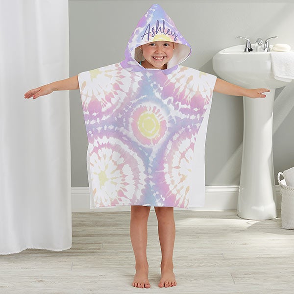 Pastel Tie Dye Personalized Kids Poncho Bath Towel