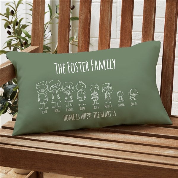 Stick Figure Family Personalized Outdoor Throw Pillows - 31068