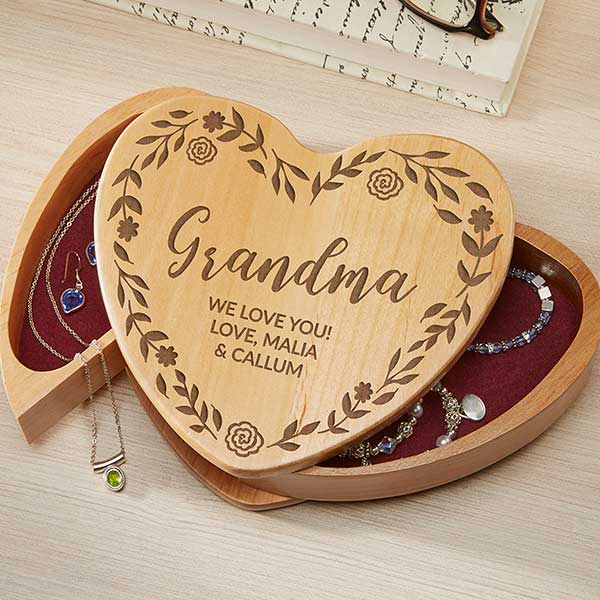 Floral Wreath For Her Engraved Wood Jewelry Box - 31181