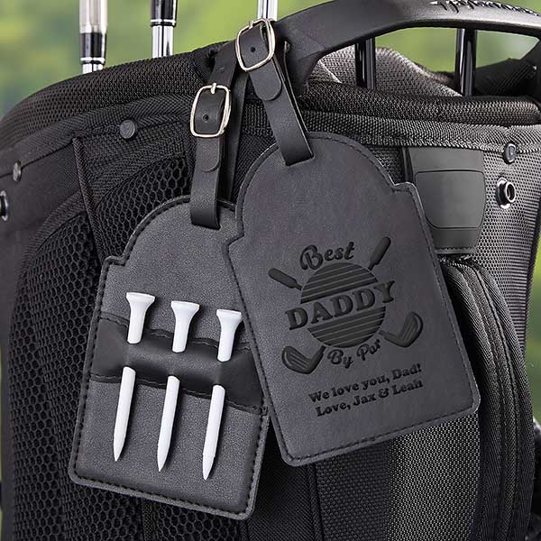 Best Dad By Par Personalized Vegan Leather Golf Bag Tag & Tee Holder - 31204