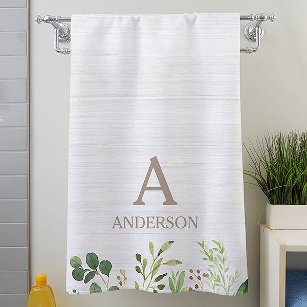 Spring Greenery Monogram Personalized Bath Towels - 31207