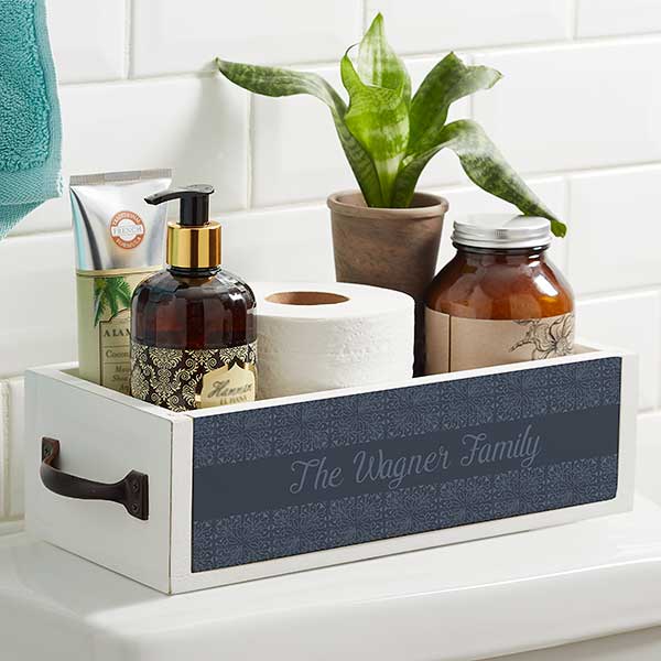 Stamped Pattern Personalized Wood Bathroom Storage Box - 31222