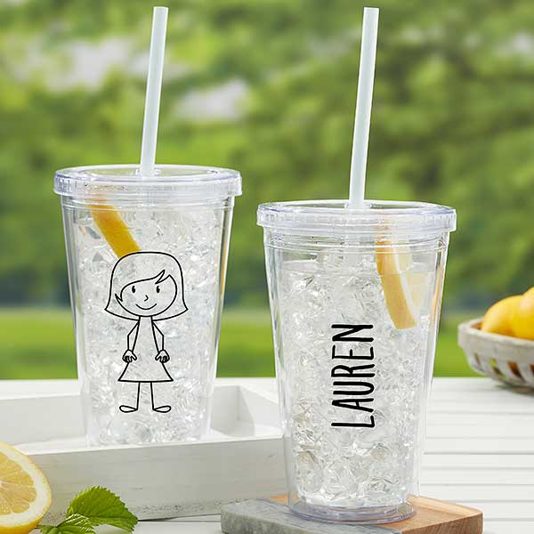 Stick Figure Family Personalized Insulated Acrylic Tumbler for Her - 31226