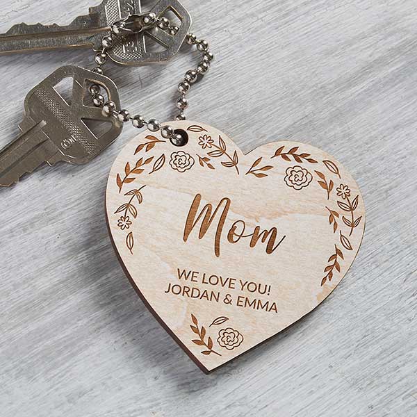 Floral Wreath For Her Engraved Wood Keychains - 31258