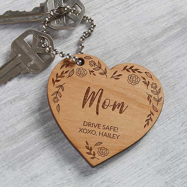 Floral Wreath For Her Engraved Wood Keychains - 31258