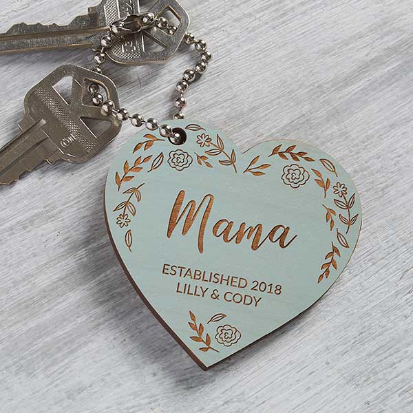 Floral Wreath For Her Engraved Blue Stain Wood Keychain