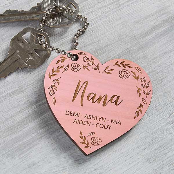 Floral Wreath For Her Engraved Wood Keychains - 31258