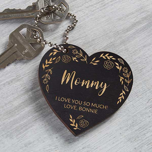 Floral Wreath For Her Engraved Wood Keychains - 31258